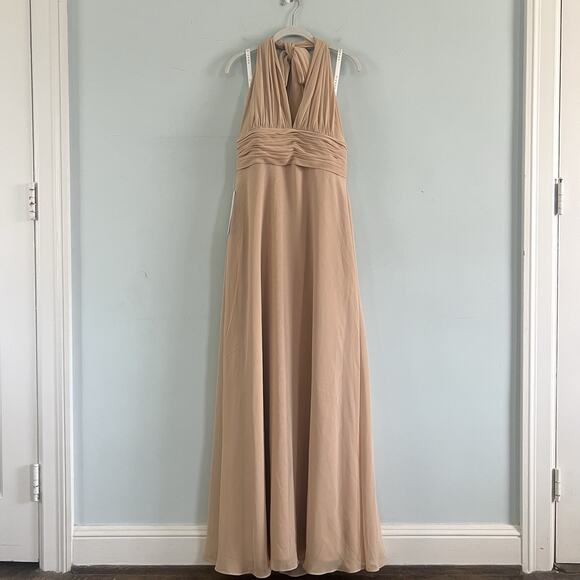NWT Azazie Fifi Sand A-Line Strapless Chiffon Convertible Bridesmaid Dress - Picture 1 of 9